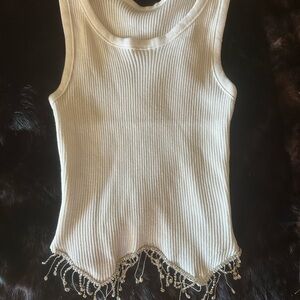 Rhinestone tank top shirt with exquisite rhinestone trim-bottom size small
